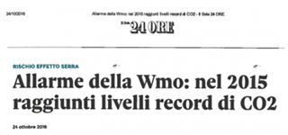 Nel 2015 la concentrazione media annua di biossido di carbonio (CO2) nell'atmosfera terrestre, ha raggiunto la soglia delle 400 ppm. 