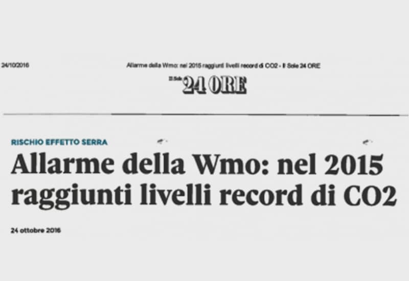 Allarme della Wmo: nel 2015 raggiunti livelli record di CO2