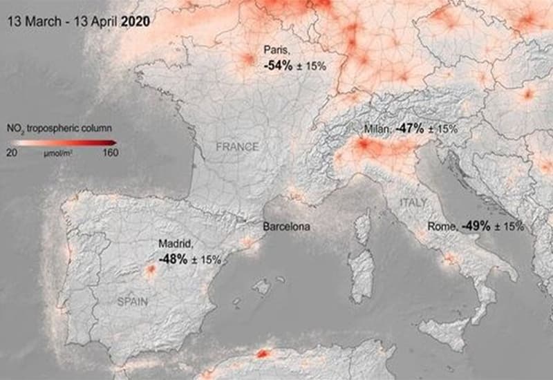 Esa, inquinamento in calo del 50% in Europa